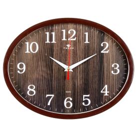 2720-105 (10) Часы настенные овал 22,5х29см, корпус коричневый "Структура дерева""Рубин"