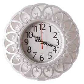 3016-005Sl (10) Часы настенные круглые d=30см, корпус серебряный завиток "Рубин"